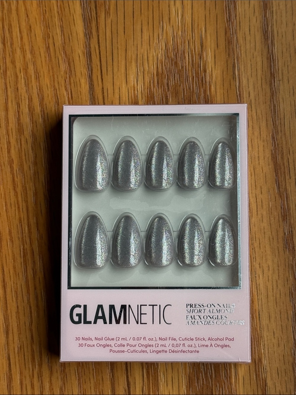 GLAMnetic Silver Metallic Press-On Nails — Short Almond (30 Pack)